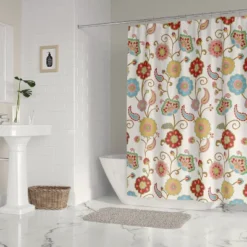Ashbury Spring Floral Lined Shower Curtain With Grommets - Levtex Home