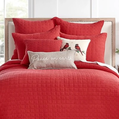 Mills Waffle Red Euro Sham Set Of 2- Levtex Home 4 Mills Waffle Red Euro Sham Set Of 2- Levtex Home - Image 2