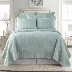 Cross Stitch Blue Haze Solid Euro Shams - Set Of 2 - Levtex Home