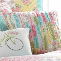 Vintage Rose Ruffled Decorative Pillow - Levtex Home