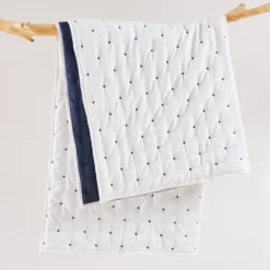 Embroidered Swiss Dot White And Navy Quilted Throw - Levtex Home -Interior GUEST dd17c255 796f 424a 8443 efc088335b6a